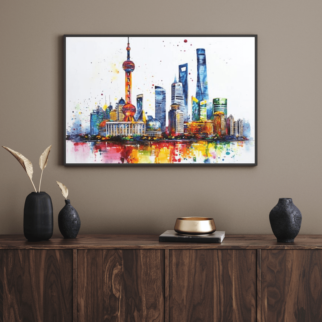 Vibrant Shanghai Skyline - Cityscape Wall Art - Aestheticanvas