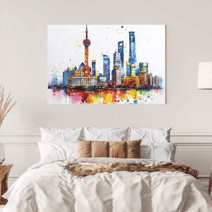 Vibrant Shanghai Skyline - Cityscape Wall Art - Aestheticanvas