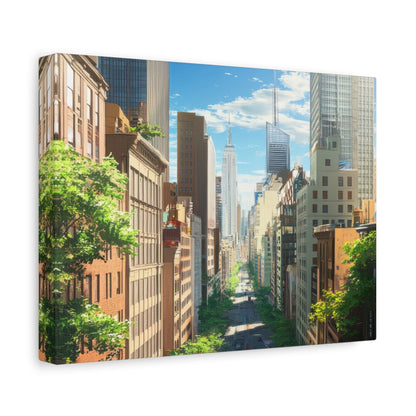 Vibrant Skyscrapers Street View - Cityscape Wall Art - Aestheticanvas