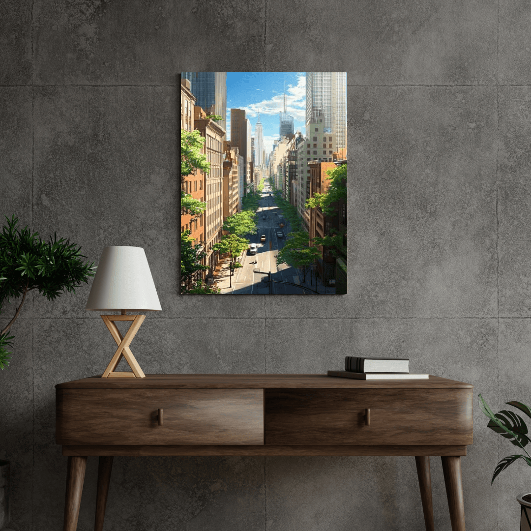 Vibrant Skyscrapers Street View - Cityscape Wall Art - Aestheticanvas