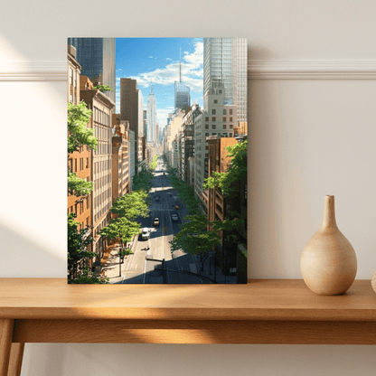 Vibrant Skyscrapers Street View - Cityscape Wall Art - Aestheticanvas