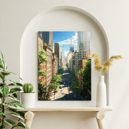 Vibrant Skyscrapers Street View - Cityscape Wall Art - Aestheticanvas