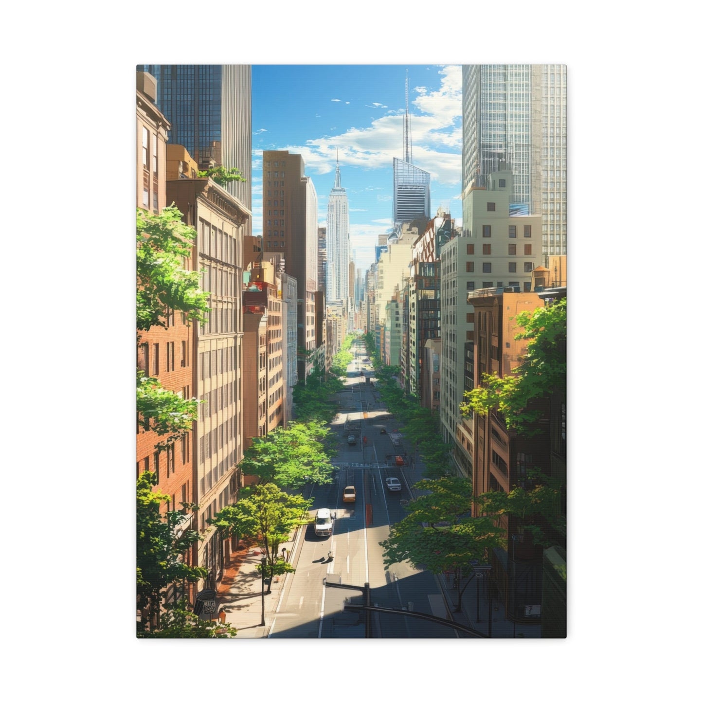 Vibrant Skyscrapers Street View - Cityscape Wall Art - Aestheticanvas