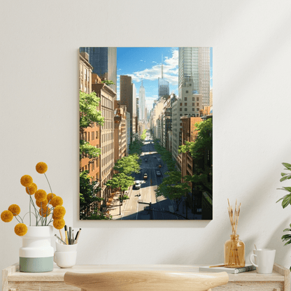 Vibrant Skyscrapers Street View - Cityscape Wall Art - Aestheticanvas