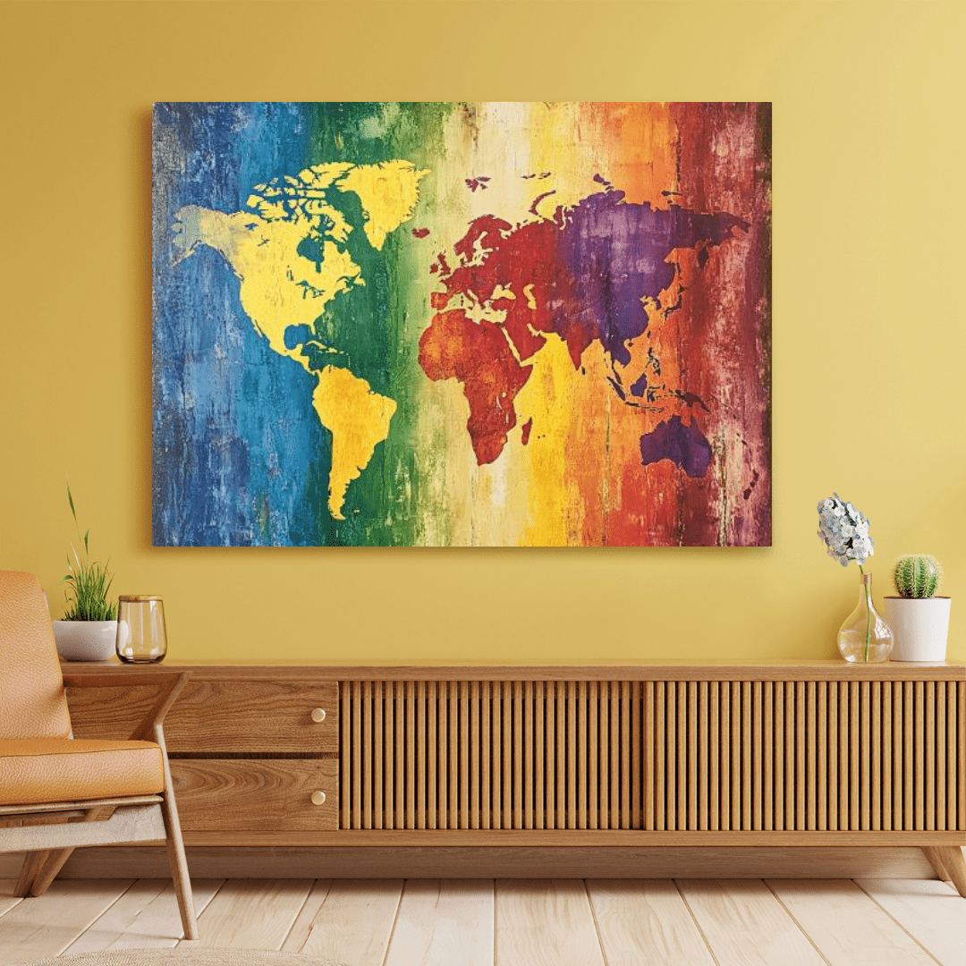 Vibrant World Map Art - Geography Wall Art - Aestheticanvas