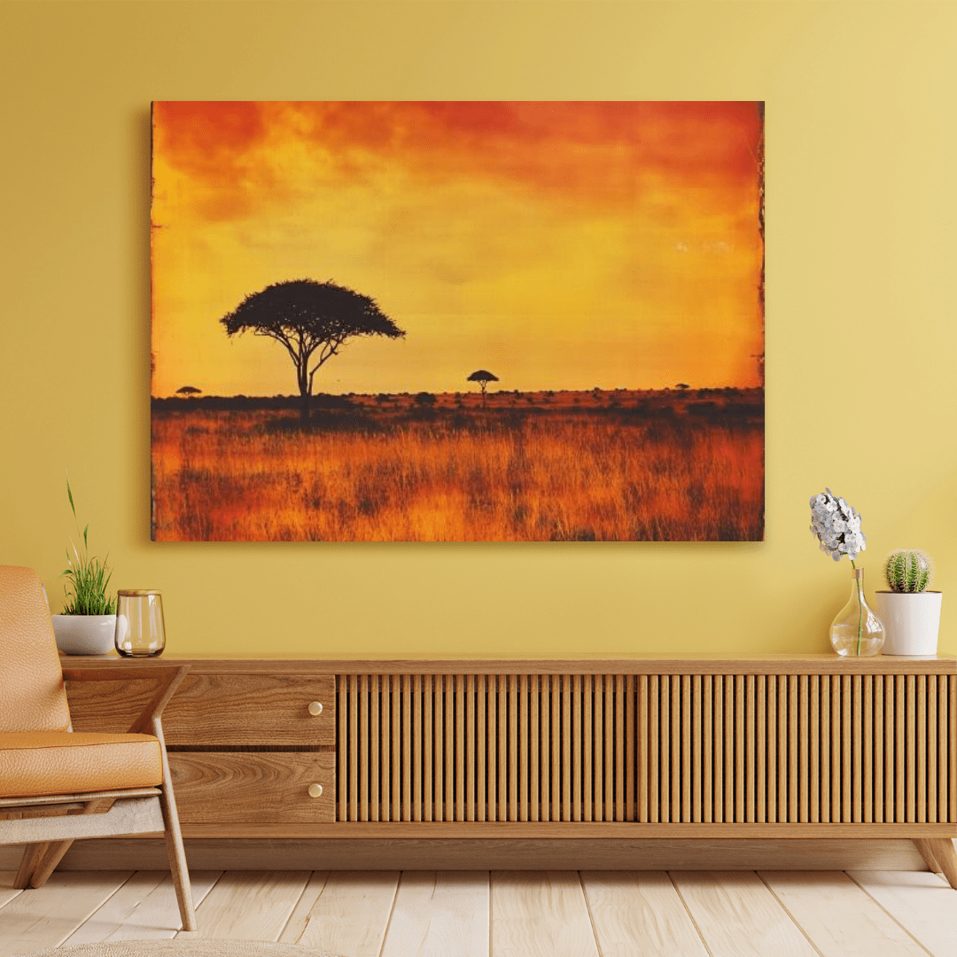 Vintage African Sunset Savannah - Nature Wall Art - Aestheticanvas