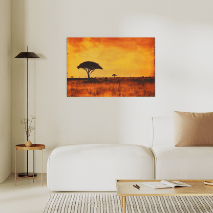 Vintage African Sunset Savannah - Nature Wall Art - Aestheticanvas