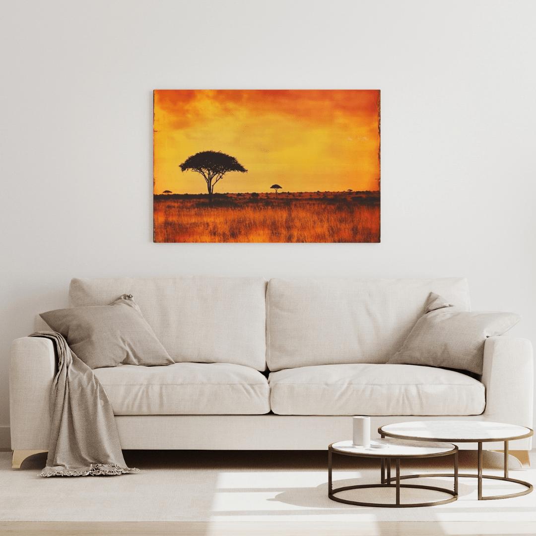 Vintage African Sunset Savannah - Nature Wall Art - Aestheticanvas