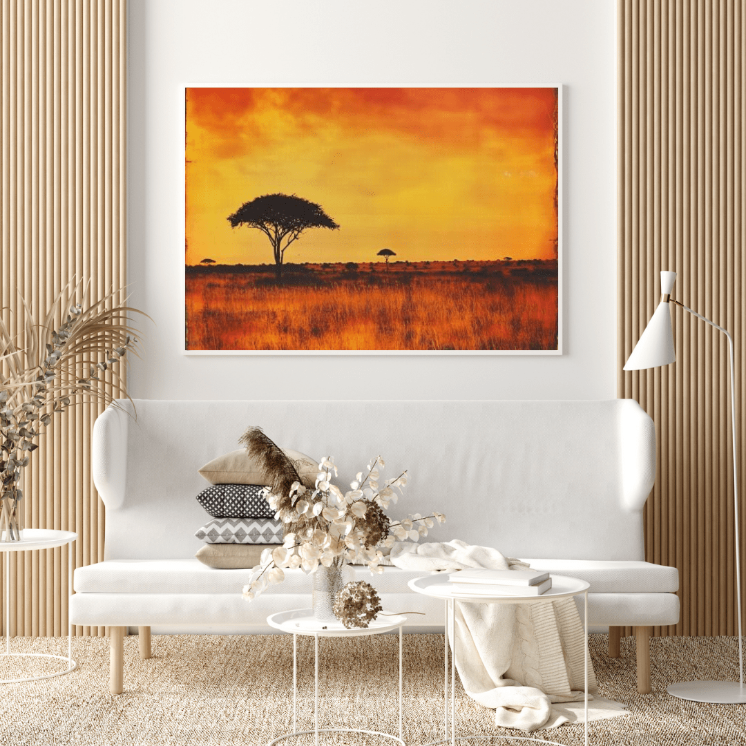 Vintage African Sunset Savannah - Nature Wall Art - Aestheticanvas