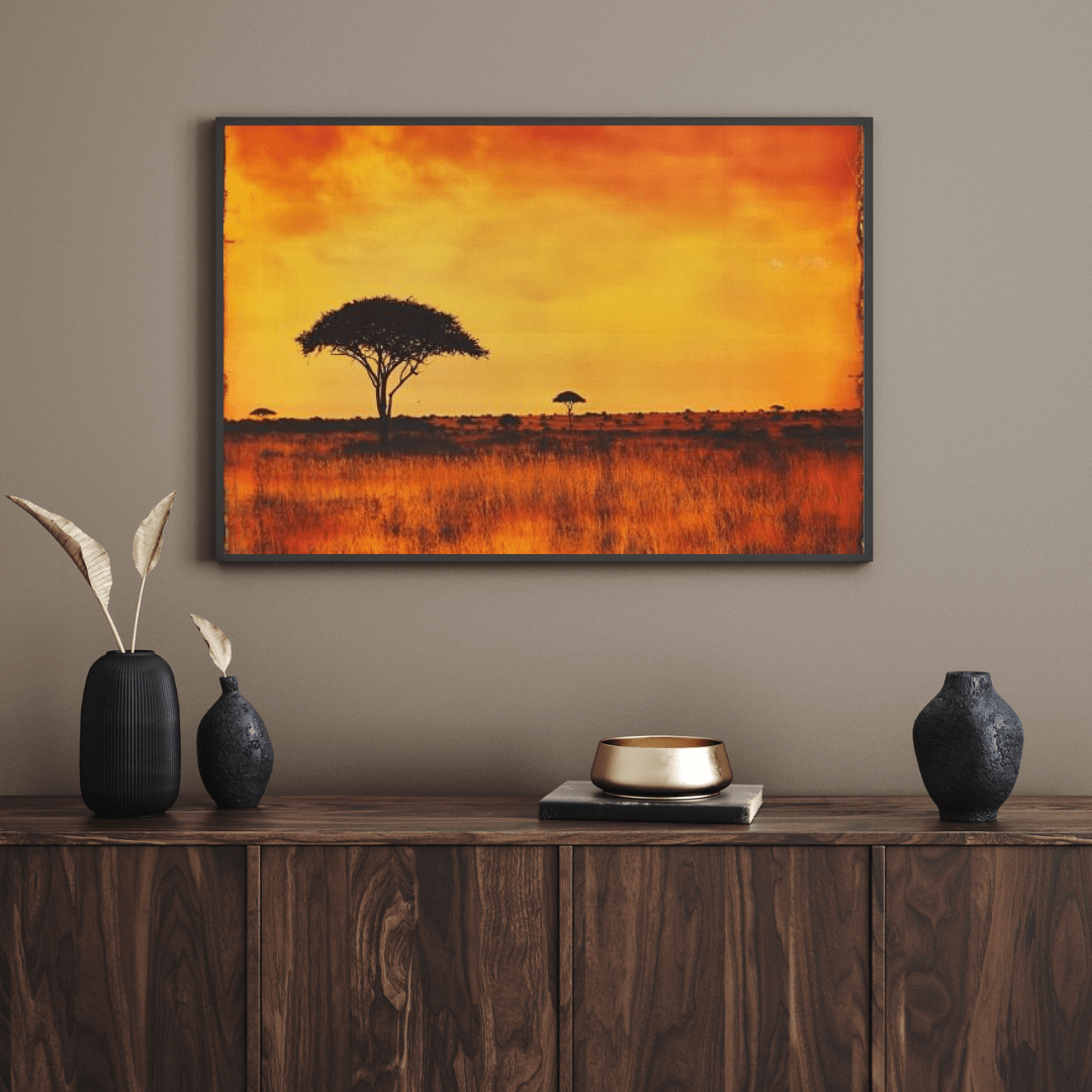 Vintage African Sunset Savannah - Nature Wall Art - Aestheticanvas