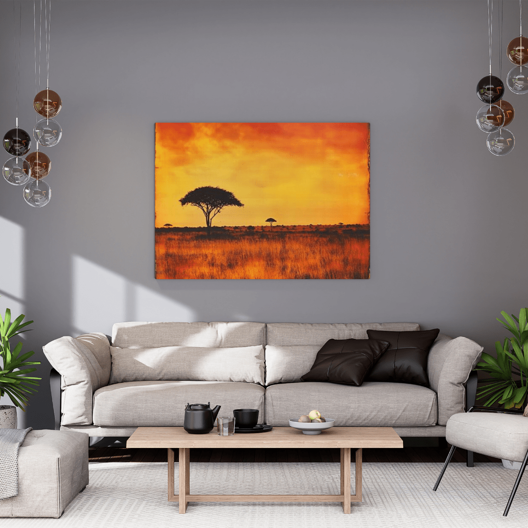 Vintage African Sunset Savannah - Nature Wall Art - Aestheticanvas