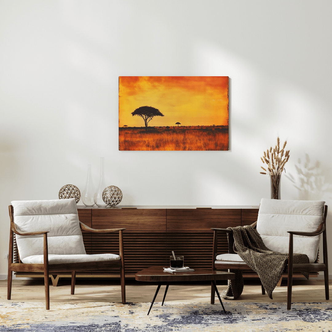 Vintage African Sunset Savannah - Nature Wall Art - Aestheticanvas