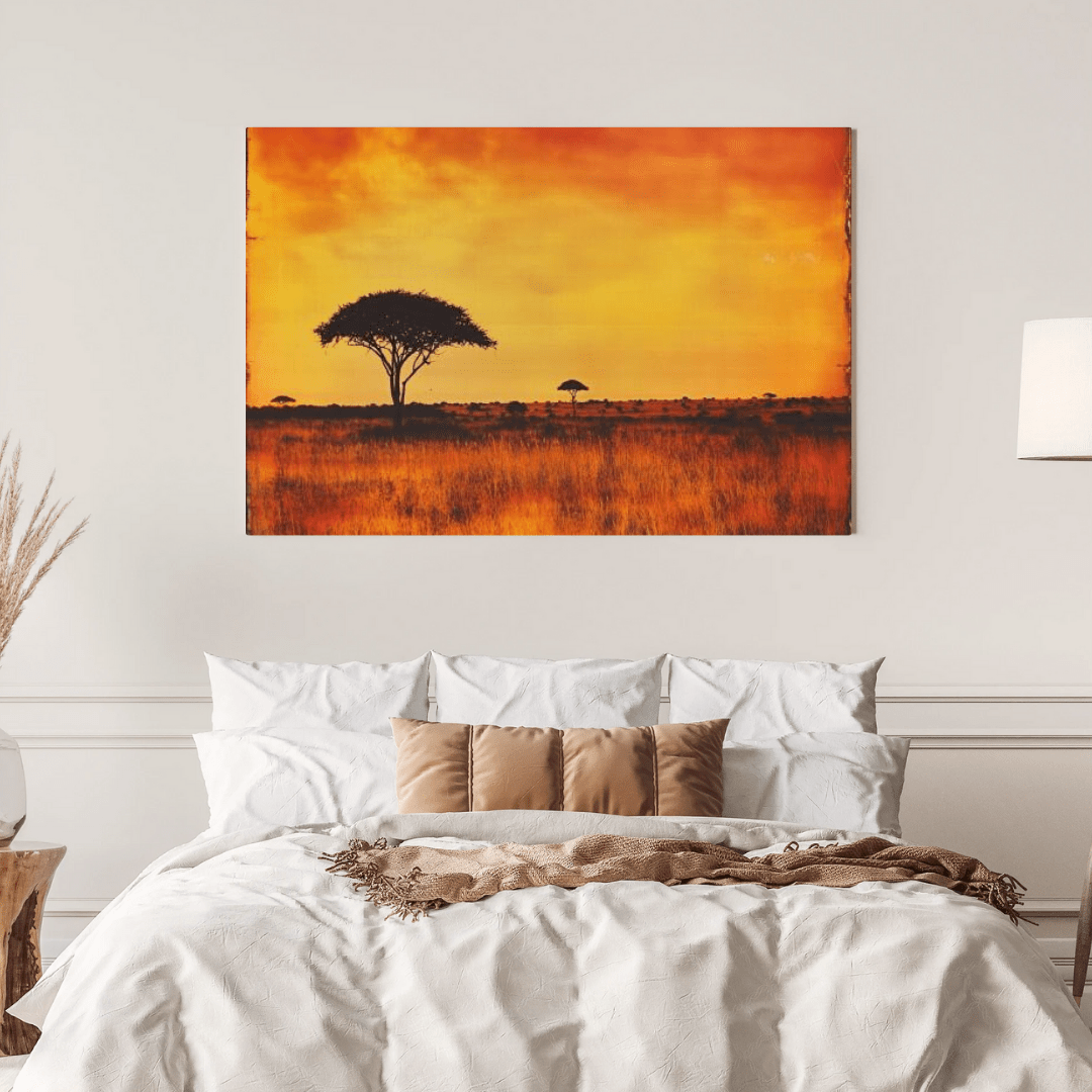 Vintage African Sunset Savannah - Nature Wall Art - Aestheticanvas