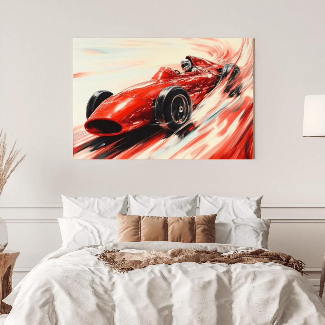 Vintage Red Racer in Motion - Car Wall Art - Aestheticanvas