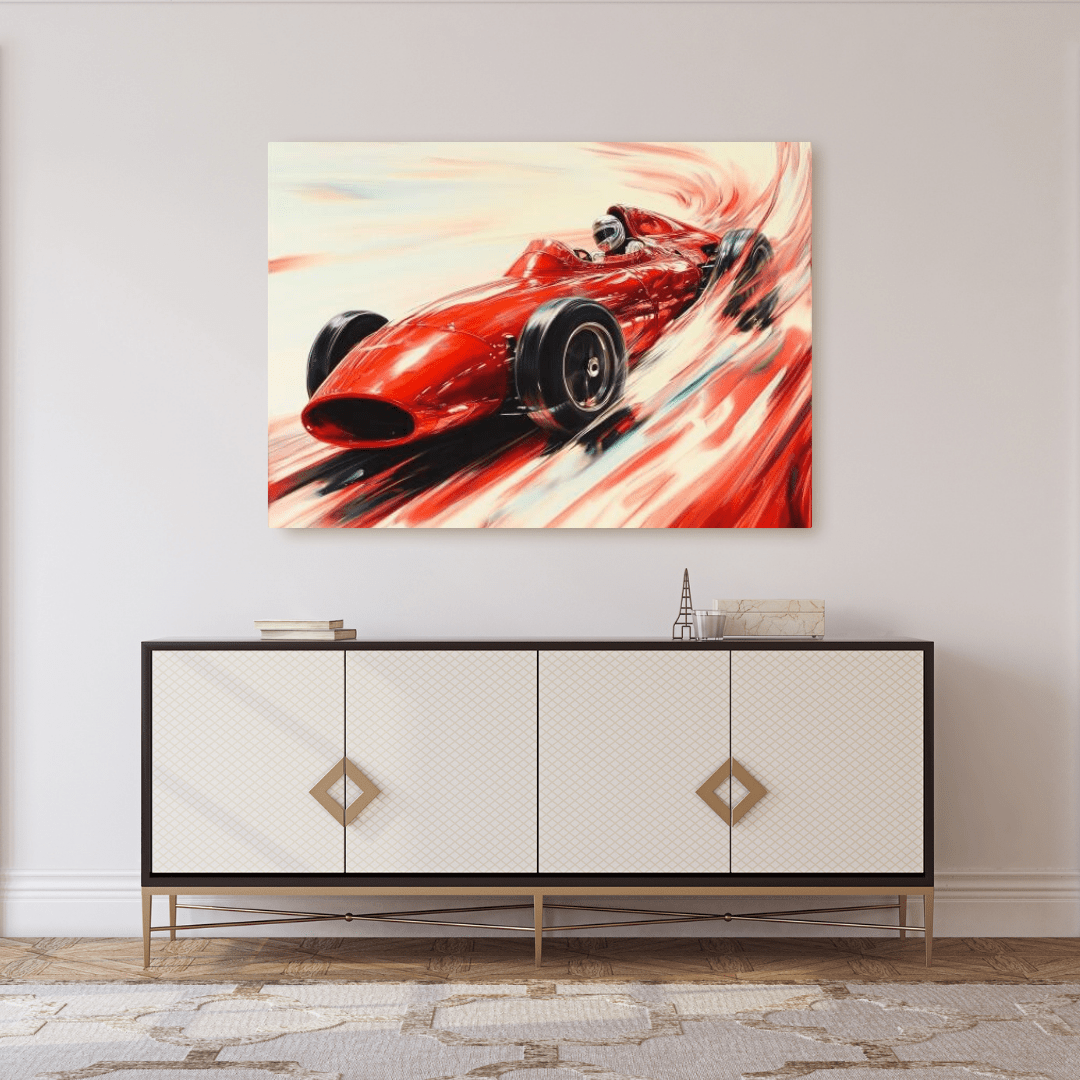 Vintage Red Racer in Motion - Car Wall Art - Aestheticanvas