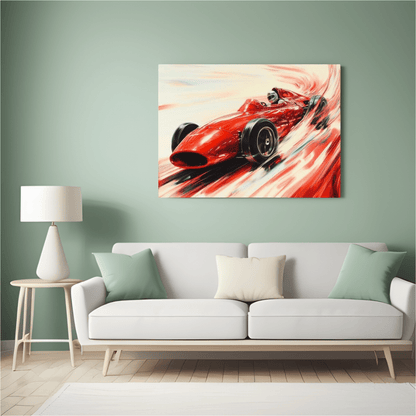 Vintage Red Racer in Motion - Car Wall Art - Aestheticanvas