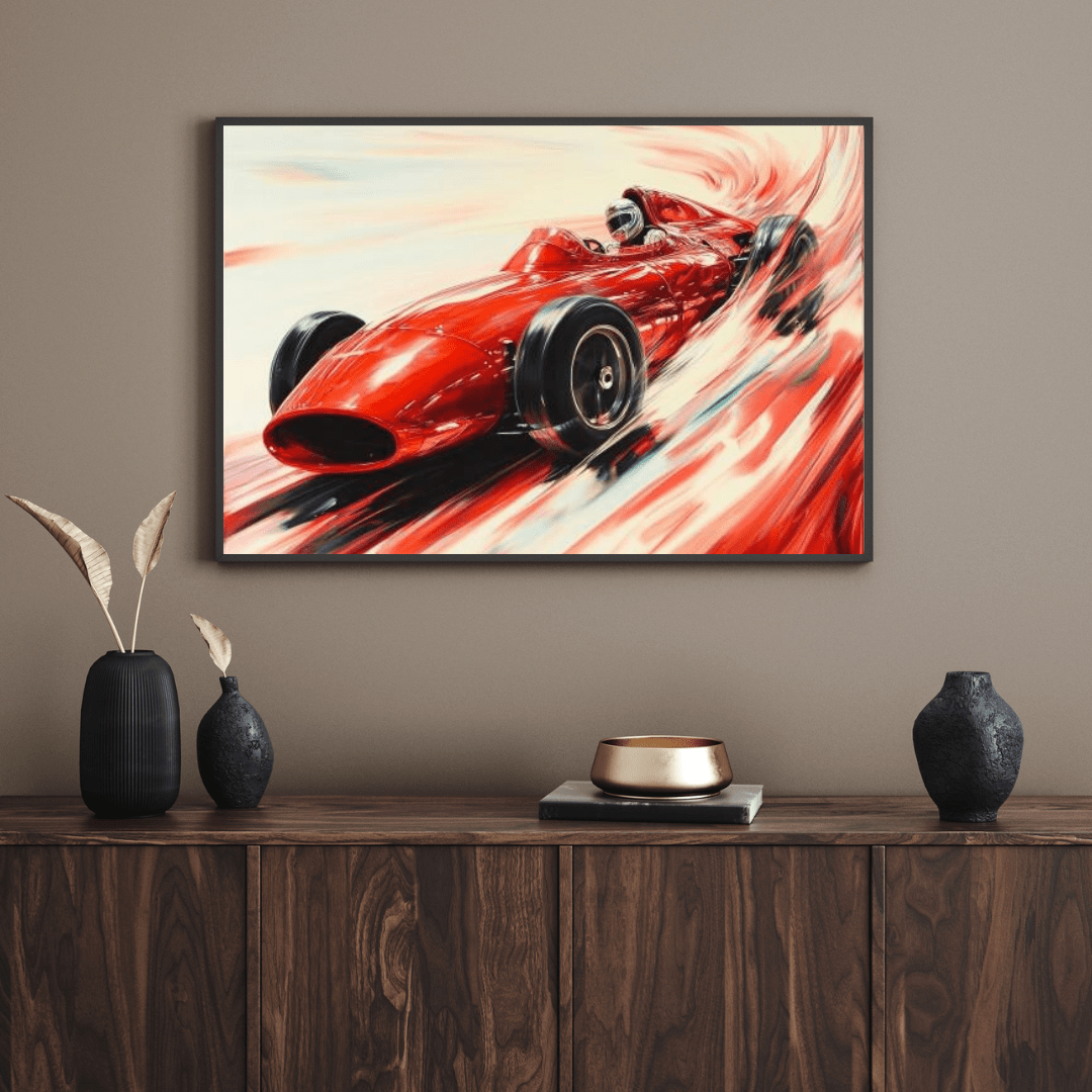 Vintage Red Racer in Motion - Car Wall Art - Aestheticanvas