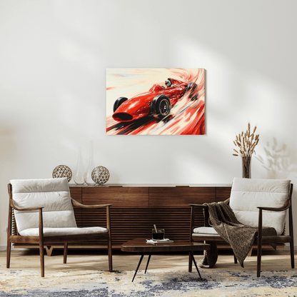 Vintage Red Racer in Motion - Car Wall Art - Aestheticanvas