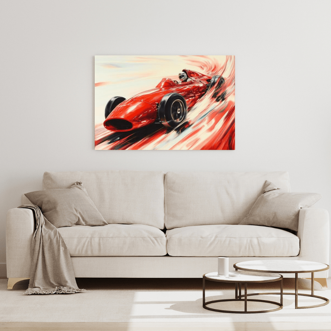 Vintage Red Racer in Motion - Car Wall Art - Aestheticanvas