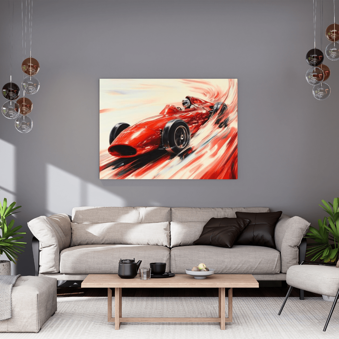 Vintage Red Racer in Motion - Car Wall Art - Aestheticanvas