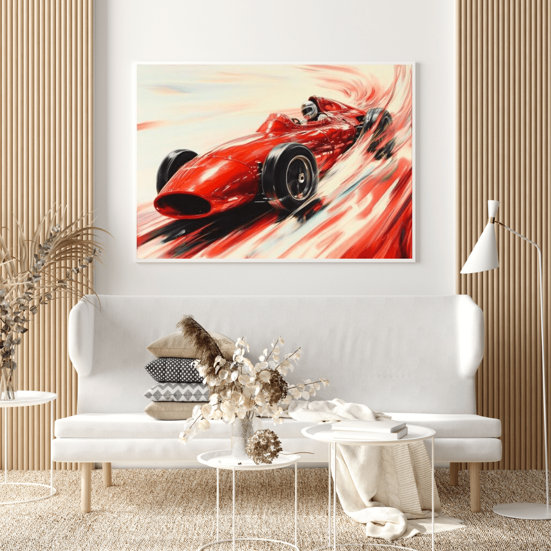 Vintage Red Racer in Motion - Car Wall Art - Aestheticanvas