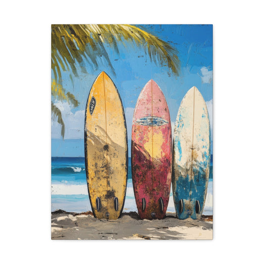 Vintage Surfboards on Tropical Beach - Sports Wall Art - Aestheticanvas