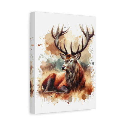 Watercolour Majestic Stag in Natural Setting - Deer Wall Art - Aestheticanvas