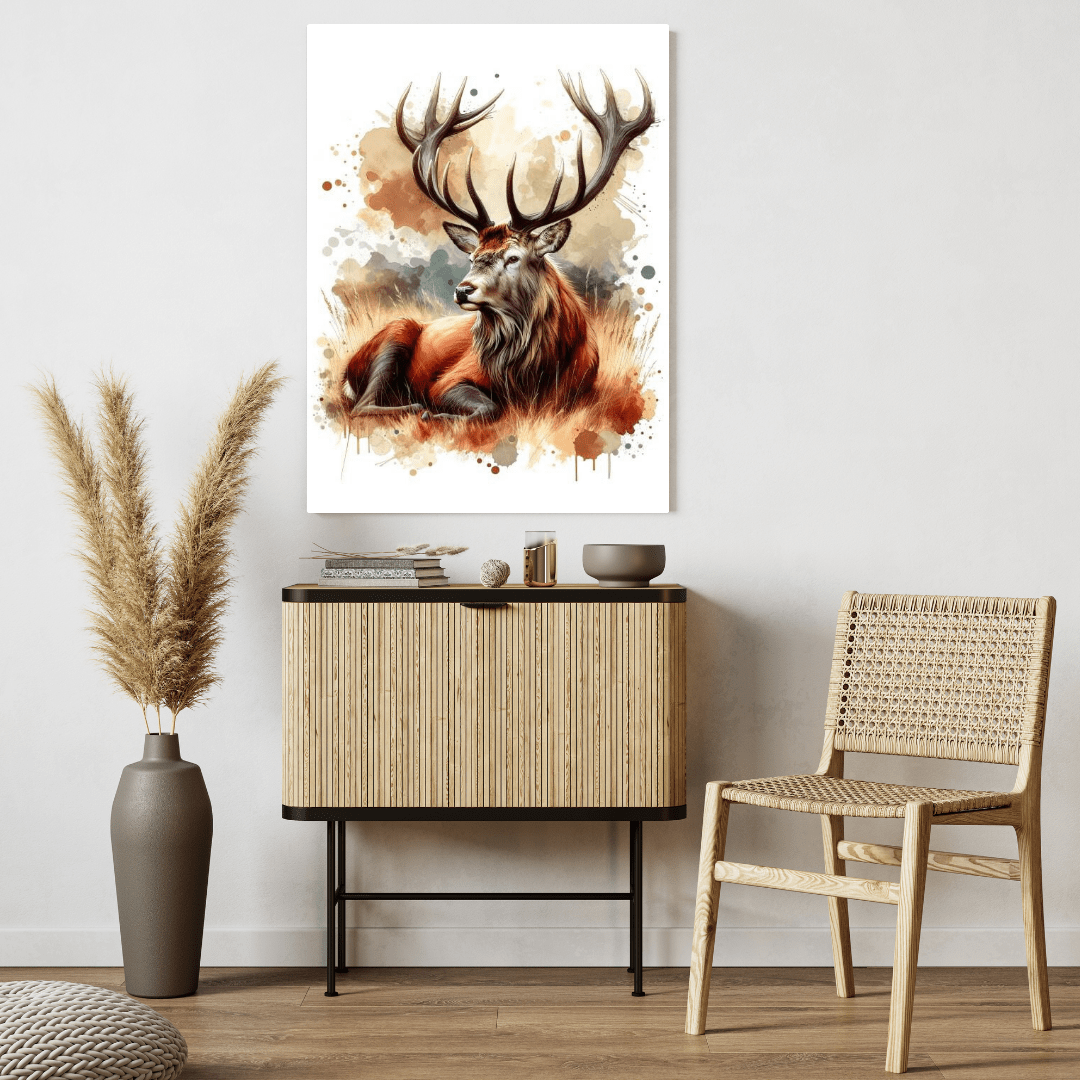 Watercolour Majestic Stag in Natural Setting - Deer Wall Art - Aestheticanvas