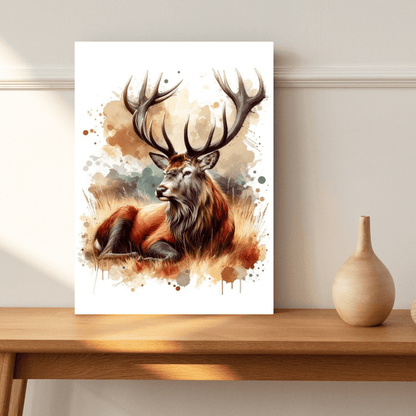 Watercolour Majestic Stag in Natural Setting - Deer Wall Art - Aestheticanvas