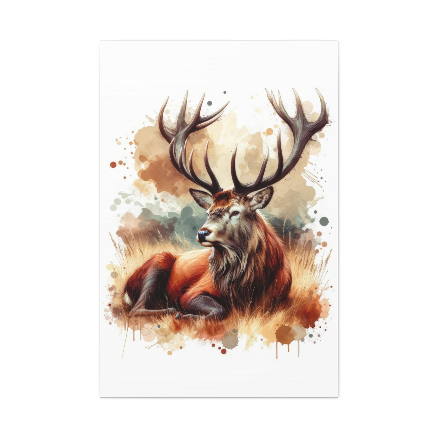 Watercolour Majestic Stag in Natural Setting - Deer Wall Art - Aestheticanvas