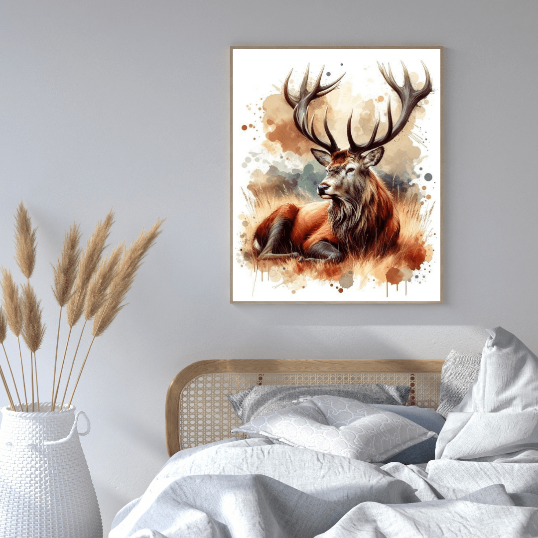 Watercolour Majestic Stag in Natural Setting - Deer Wall Art - Aestheticanvas