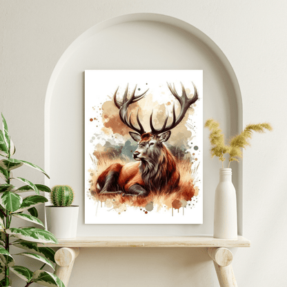 Watercolour Majestic Stag in Natural Setting - Deer Wall Art - Aestheticanvas