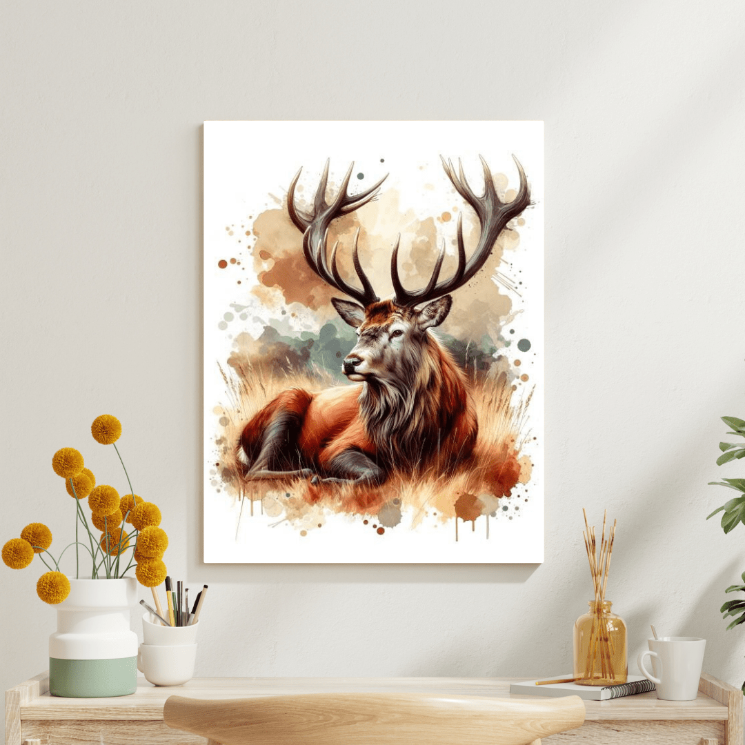 Watercolour Majestic Stag in Natural Setting - Deer Wall Art - Aestheticanvas