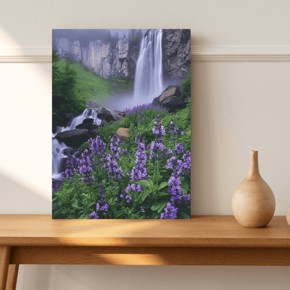 Waterfall and Floral Harmony - Landscape Wall Art - Aestheticanvas