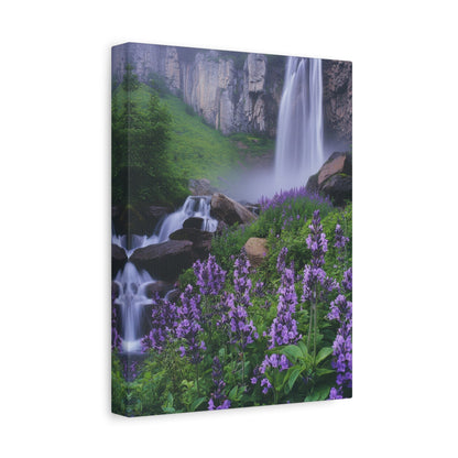 Waterfall and Floral Harmony - Landscape Wall Art - Aestheticanvas