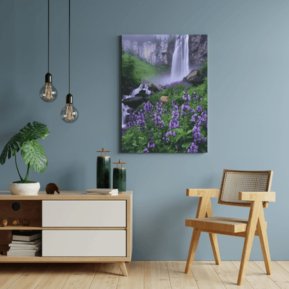 Waterfall and Floral Harmony - Landscape Wall Art - Aestheticanvas