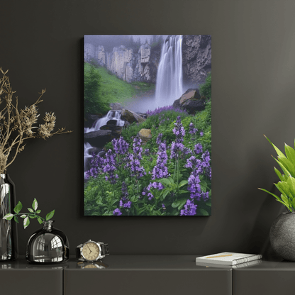 Waterfall and Floral Harmony - Landscape Wall Art - Aestheticanvas