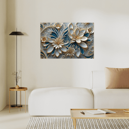 White & Gold Flowers - Floral Wall Art - Aestheticanvas