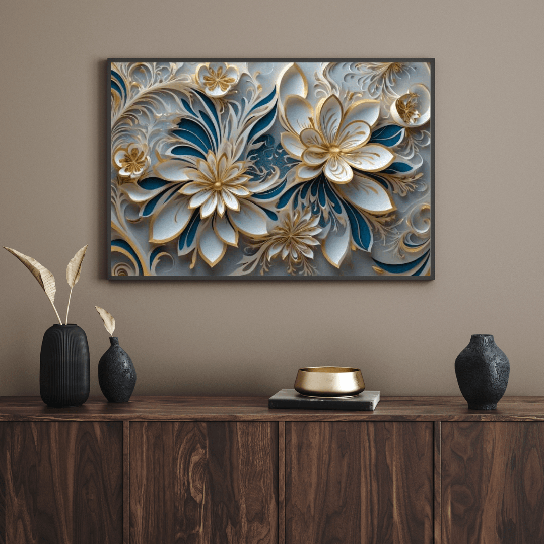 White & Gold Flowers - Floral Wall Art - Aestheticanvas