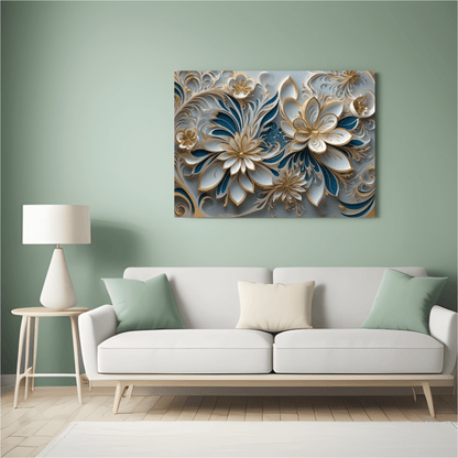 White & Gold Flowers - Floral Wall Art - Aestheticanvas