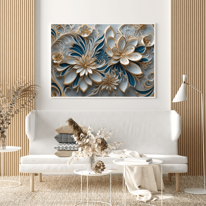 White & Gold Flowers - Floral Wall Art - Aestheticanvas