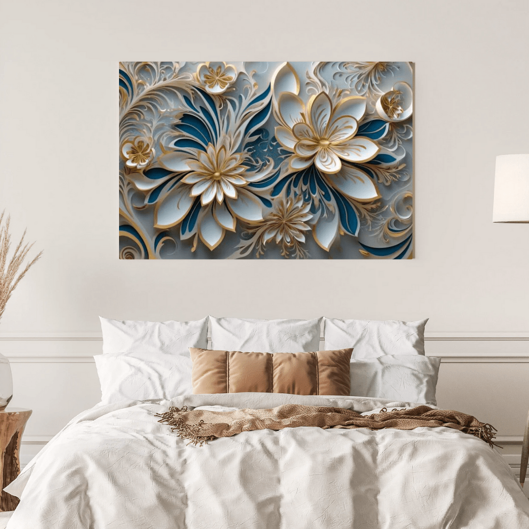 White & Gold Flowers - Floral Wall Art - Aestheticanvas