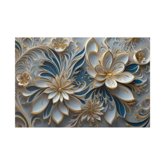 White & Gold Flowers - Floral Wall Art - Aestheticanvas