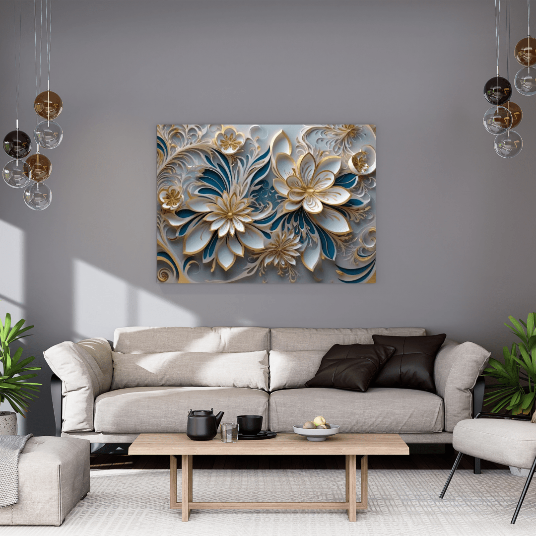 White & Gold Flowers - Floral Wall Art - Aestheticanvas