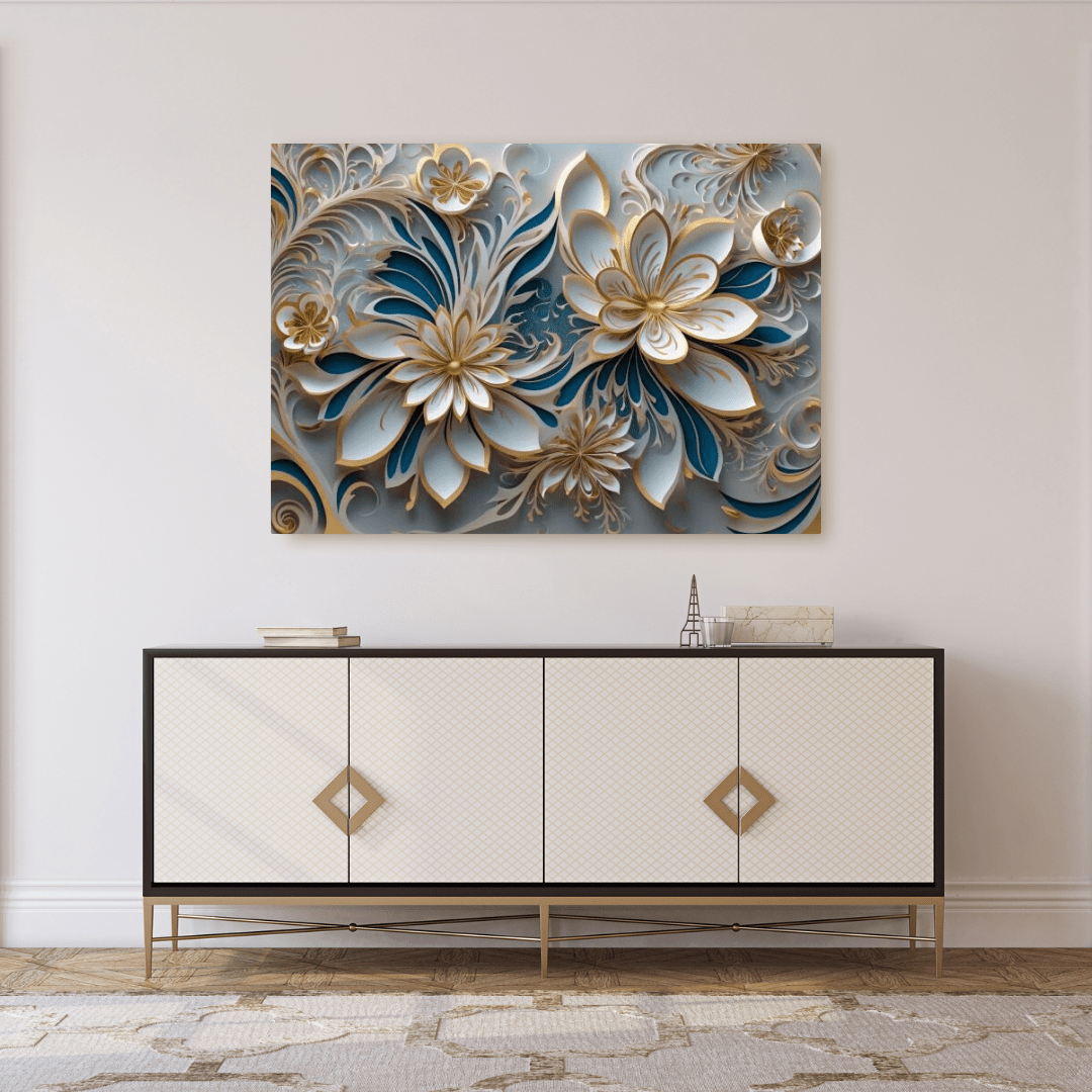 White & Gold Flowers - Floral Wall Art - Aestheticanvas