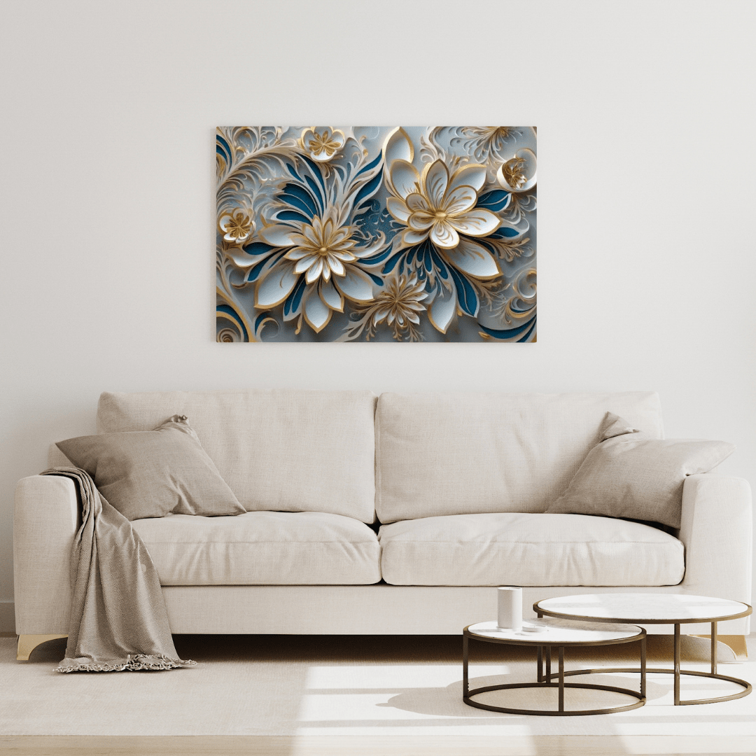 White & Gold Flowers - Floral Wall Art - Aestheticanvas