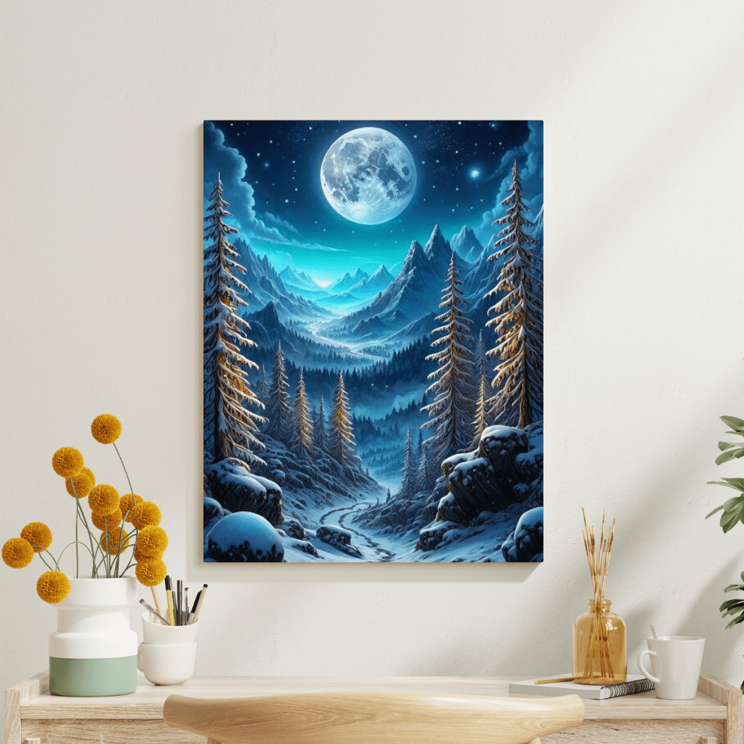 Winter Full Moon - Forest Wall Art - Aestheticanvas