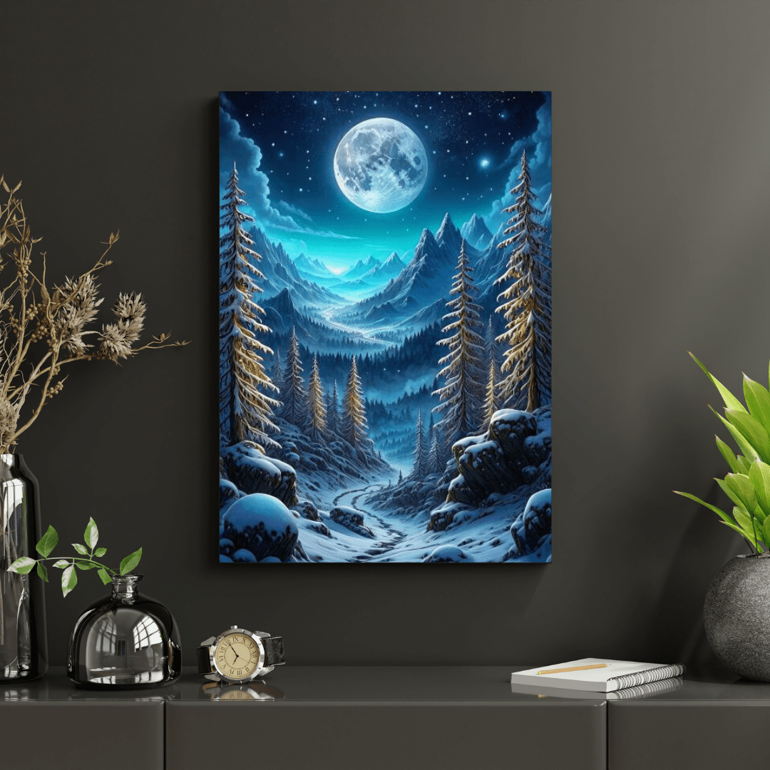 Winter Full Moon - Forest Wall Art - Aestheticanvas